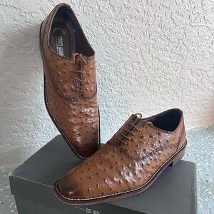 Stacy Adams Men's Tan Brown Ostrich-Texture Lace-Up Oxfords